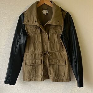 J.J. Basics Winter Faux Leather and Canvas Utility Jacket Coat M